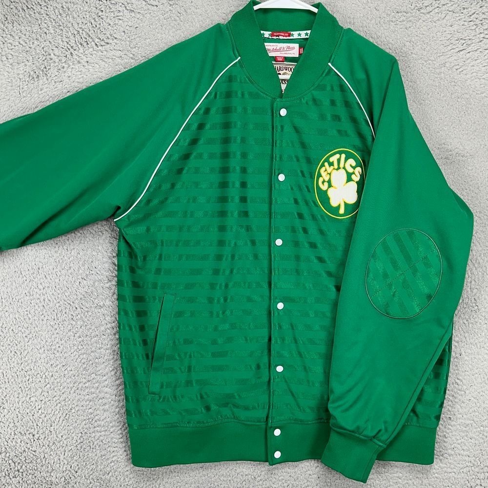 Boston Celtics Hardwood Classics NBA Bomber Jacket Mens 2XL Green Mitchell Ness